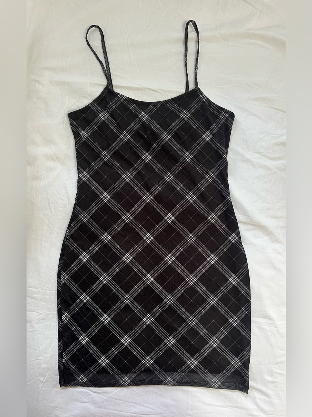 H&M Black Plaid Slip Dress with Spaghetti Straps